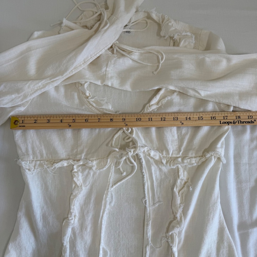 H&M Divided Ruffle Tie Front Linen Blend Blouse Size Small Cream Fairycore Boho - Picture 8 of 10